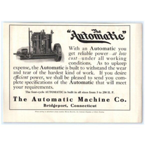 1915 Print Ad Automatic Machine Co Reliable Power Motor For Boats 4 Cycle! - Picture 1 of 3